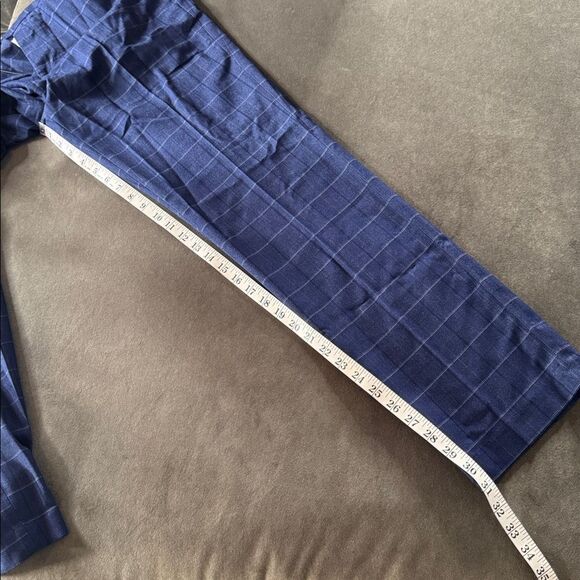 Men’s Blue Plaid 3 Piece Slim Fit Suit Notched Lapel Jacket 36 Pants 33 NEW - Picture 12 of 16